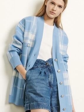 Sandro Oversized Checked Cardigan